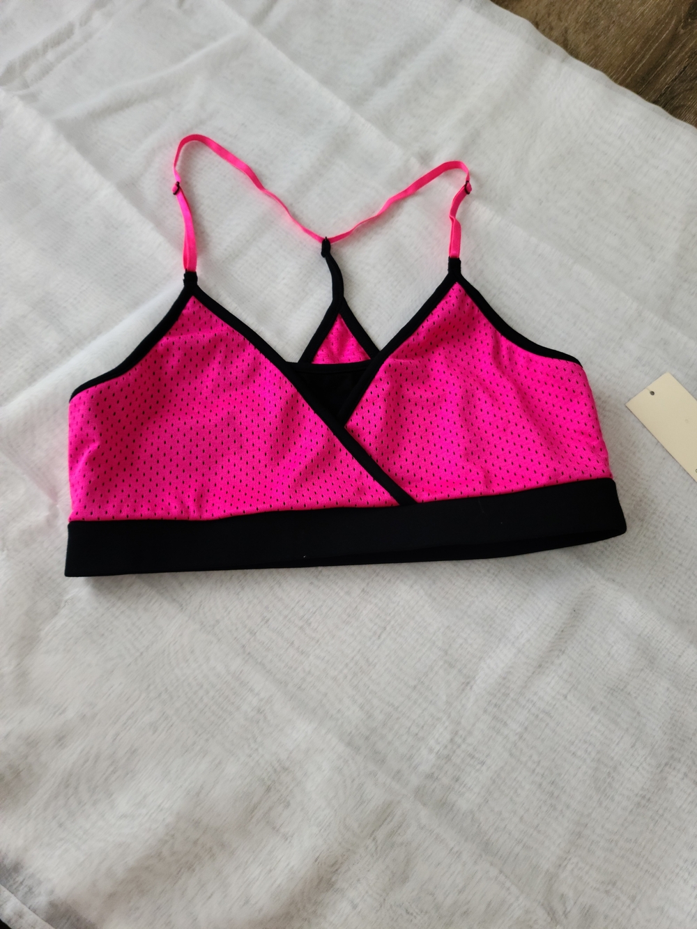 Neon Pink Mesh Crop Bralette with Black Trim